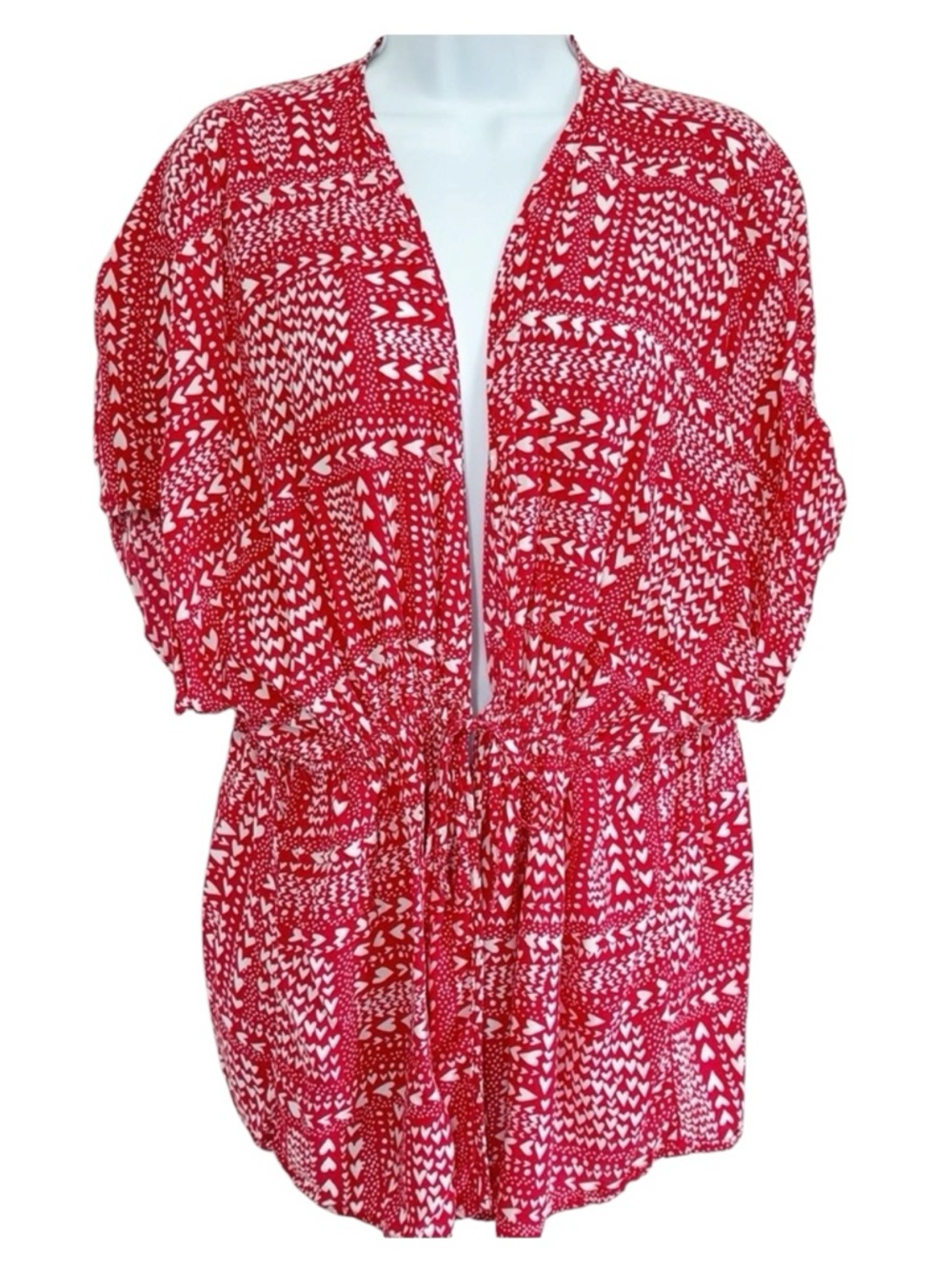 VICTORIA’S SECRET Red Heart Print Kimono Robe Bridal Loungewear One Size